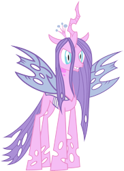 Size: 1823x2499 | Tagged: artist needed, safe, anonymous artist, diamond tiara, queen chrysalis, changeling, changeling queen, g4, crown, female, fusion, fusion:diamond tiara, fusion:queen chrysalis, grin, jewelry, recolor, regalia, simple background, smiling, spread wings, transparent background, wings