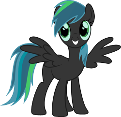 Size: 1920x1856 | Tagged: artist needed, safe, anonymous artist, queen chrysalis, rainbow dash, changeling, pegasus, pony, g4, cute, female, fusion, fusion:queen chrysalis, fusion:rainbow dash, mare, multicolored mane, multicolored tail, recolor, simple background, smiling, spread wings, tail, transparent background, wings