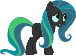 Size: 1920x1426 | Tagged: artist needed, safe, anonymous artist, fluttershy, queen chrysalis, changeling, pegasus, pony, g4, anxious, female, fusion, fusion:fluttershy, fusion:queen chrysalis, mare, recolor, simple background, transparent background