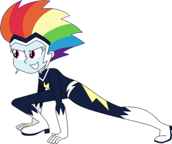 Size: 1024x860 | Tagged: safe, artist:rarity525, rainbow dash, zapp, human, equestria girls, g4, action pose, boots, clothes, evil smirk, female, grin, high heel boots, humanized, power ponies, shoes, simple background, smiling, smirk, solo, transparent background