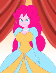 Size: 1280x1659 | Tagged: safe, artist:qsky, pinkie pie, human, equestria girls, g4, breasts, busty pinkie pie, cinderella, clothes, dress, evening gloves, female, gloves, gown, humanized, jetlag productions, jewelry, long gloves, necklace, pearl necklace, poofy shoulders, princess costume, smiling, solo