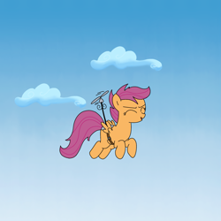 Size: 1959x1959 | Tagged: safe, anonymous artist, scootaloo, pegasus, pony, g4, female, filly, flying, foal, propeller, scootaloo can fly, solo