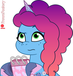 Size: 2888x3000 | Tagged: safe, artist:frownfactory, misty brightdawn, pony, unicorn, equestria's got talent, g5, my little pony: tell your tale, spoiler:g5, spoiler:my little pony: tell your tale, spoiler:tyts01e69, female, horn, mare, notepad, rebirth misty, simple background, solo, transparent background, vector, wavy mouth