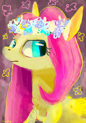 Size: 500x714 | Tagged: safe, artist:cutebrows, fluttershy, pegasus, pony, g4, floral head wreath, flower, solo