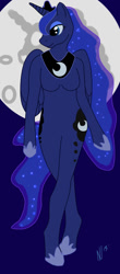 Size: 526x1200 | Tagged: safe, alternate version, artist:dombrus, princess luna, alicorn, anthro, g4, moon, night, solo