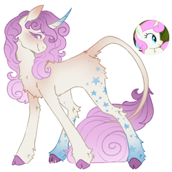 Size: 1000x1000 | Tagged: safe, artist:kazmuun, twinkleshine, pony, unicorn, g4, alternate design, butt fluff, chest fluff, closed mouth, cloven hooves, colored eyelashes, colored hooves, curved horn, female, gradient horn, gradient legs, gradient mane, gradient tail, horn, leg fluff, leonine tail, looking at you, mare, pink eyelashes, shoulder fluff, simple background, smiling, solo, standing, tail, transparent background, turned head