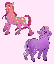 Size: 1088x1288 | Tagged: safe, artist:tuherrus, sweet berry, wysteria, earth pony, pony, g2, g3, alternate design, duo, simple background