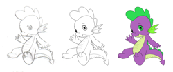 Size: 1500x628 | Tagged: safe, artist:a6p, spike, dragon, g4, simple background, sitting, solo, waving, white background