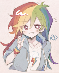 Size: 1986x2458 | Tagged: safe, artist:benyingxinruhuai, rainbow dash, human, g4, clothes, cute, female, humanized, jacket, smiling, solo