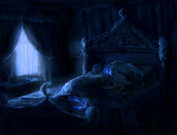 Size: 2634x2013 | Tagged: source needed, safe, artist:plotcore, fluttershy, pony, g4, bed, sleeping, solo, window