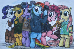 Size: 3123x2088 | Tagged: safe, artist:quiet-victories, applejack, fluttershy, pinkie pie, rainbow dash, rarity, twilight sparkle, g4, traditional art