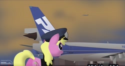 Size: 1371x727 | Tagged: safe, artist:ponyrailartist, cherry berry, earth pony, pony, g4, butt, female, mare, mcdonnell douglas, mcdonnell douglas md-11, md-11, plane, plot, solo