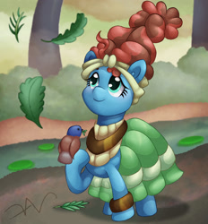 Size: 1536x1653 | Tagged: safe, artist:swasfews, meadowbrook, bird, earth pony, g4, leaves, solo, swamp