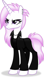 Size: 2582x4532 | Tagged: safe, artist:anime-equestria, fleur-de-lis, pony, unicorn, g4, alternate hairstyle, annoyed, clothes, ear piercing, eyeshadow, female, high res, horn, jacket, jewelry, makeup, mare, necklace, piercing, simple background, solo, transparent background, vector