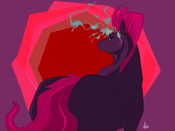 Size: 2217x1662 | Tagged: safe, artist:panthra78, tempest shadow, horse, pony, unicorn, g4, broken horn, hoers, horn, looking at you, looking back, looking back at you, rear view, solo, tempass