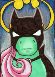 Size: 179x252 | Tagged: safe, artist:colormist, minty, earth pony, pony, g3, 2007, batman, batmint, dc comics, female, kimono's townhouse, mare, picture for breezies, solo, traditional art