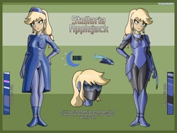 Size: 2500x1875 | Tagged: safe, artist:devillustart, oc, oc:applejack(prisoners of the moon), human, equestria girls, g4, clothes, fireheart76's latex suit design, gloves, humanized, humanized oc, latex, latex boots, latex gloves, latex leotard, latex suit, prisoners of the moon, reference sheet, rubber, rubber gloves, rubber suit