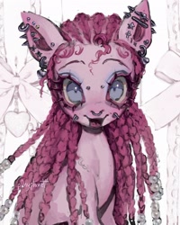Size: 1636x2048 | Tagged: safe, artist:p0nyplanet, pinkie pie, earth pony, pony, g4, alternate hairstyle, braid, cornrows, ear piercing, eyeshadow, makeup, nose piercing, piercing, solo