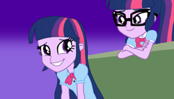 Size: 1891x1080 | Tagged: safe, artist:animatedone, sci-twi, twilight sparkle, human, equestria girls, g4, female, glasses, gradient background, smiling, tara strong, twolight