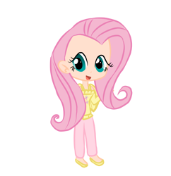 Size: 1486x1538 | Tagged: safe, fluttershy, human, g4, clothes, cutie mark on clothes, female, humanized, pants, shirt, shoes, simple background, solo, transparent background, waving, wings