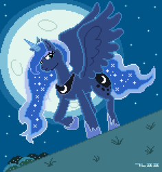 Size: 1500x1590 | Tagged: safe, artist:gonicfanfic, princess luna, alicorn, pony, g4, moon, night, pixel art, solo