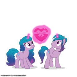 Size: 3600x3600 | Tagged: safe, artist:ramixe dash, izzy moonbow, pony, unicorn, g4, g5, duo, female, g5 to g4, generation leap, heart, isaac crestie, male, mare, r63 paradox, rule 63, self paradox, self ponidox, simple background, stallion, transparent background