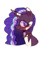 Size: 1080x1350 | Tagged: safe, artist:jully-park, violette rainbow, pony, unicorn, g5, blushing, bust, dreadlocks, female, filly, foal, horn, portrait, simple background, smiling, solo, vitiligo, white background