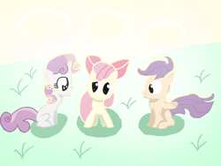 Size: 1200x900 | Tagged: artist needed, safe, apple bloom, scootaloo, sweetie belle, earth pony, pony, g4, cutie mark crusaders, sun