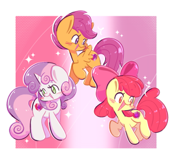 Size: 1643x1519 | Tagged: safe, artist:typhwosion, apple bloom, scootaloo, sweetie belle, earth pony, pegasus, pony, unicorn, crusaders of the lost mark, g4, adorabloom, apple bloom's bow, blushing, bow, cute, cutealoo, cutie mark crusaders, diasweetes, februpony, female, filly, foal, hair bow, happy, open mouth, open smile, smiling, spread wings, wings