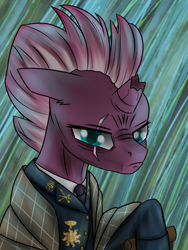 Size: 768x1024 | Tagged: safe, artist:kirieshka, tempest shadow, unicorn, equestria at war mod, g4, blanket, clothes, eaw: countdown to midnight, general, medal, military, military pony, old pony, older, plaid, rug, uniform