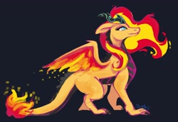 Size: 4096x2822 | Tagged: safe, artist:saphypone, sunset shimmer, dragon, g4, dark background, dragonified, side view, simple background, solo, species swap, sunset dragon