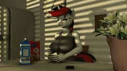 Size: 3840x2160 | Tagged: safe, alternate character, alternate version, artist:zgsfm, oc, oc only, oc:blackjack, unicorn, anthro, fallout equestria, fallout equestria: project horizons, 3d, andalusia, breasts, clothes, coat markings, eyes open, female, morning, red eyes, socks (coat markings), solo, spain, war