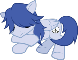 Size: 3861x3000 | Tagged: safe, artist:catachromatic, idw, bluechord, pegasus, pony, g4, spoiler:comicannual2013, .svg available, curled up, equestria girls ponified, eyes closed, folded wings, hair over eyes, high res, idw showified, lying down, male, mullet, on side, ponified, show accurate, sidemouth, simple background, sleeping, solo, stallion, svg, transparent background, underhoof, vector, wings
