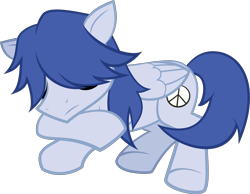 Size: 3861x3000 | Tagged: safe, artist:catachromatic, idw, bluechord, pegasus, pony, g4, my little pony annual 2013, .svg available, curled up, equestria girls ponified, eyes closed, folded wings, hair over eyes, high res, idw showified, lying down, male, mullet, on side, pegasus bluechord, ponified, show accurate, sidemouth, simple background, sleeping, solo, stallion, svg, transparent background, underhoof, vector, wings