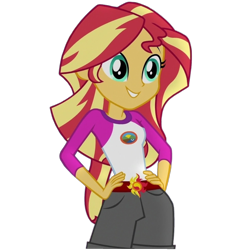 Size: 1512x1512 | Tagged: safe, artist:cutler1228, edit, edited screencap, screencap, sunset shimmer, human, equestria girls, g4, my little pony equestria girls: legend of everfree, background removed, camp everfree outfits, female, hand on hip, not a vector, simple background, smiling, solo, transparent background