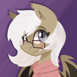 Size: 1000x1000 | Tagged: safe, artist:modularpon, oc, oc:aurora blossom, bat pony, animated, gif, glasses, looking at you, one eye closed, solo, white mane, wink, winking at you