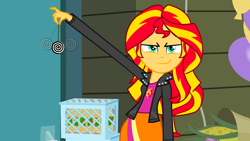 Size: 1000x563 | Tagged: safe, artist:paco777yuyu, sunset shimmer, human, equestria girls, g4, my little pony equestria girls, clothes, female, hypnosis, jacket, pendulum, pendulum swing, shirt, skirt, solo