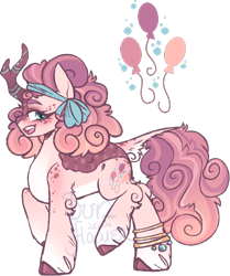 Size: 564x675 | Tagged: safe, artist:sunflower-spirit, pinkie pie, kirin, g4, alternate design, bracelet, cloven hooves, jewelry, obtrusive watermark, simple background, solo, species swap, story included, transparent background, watermark