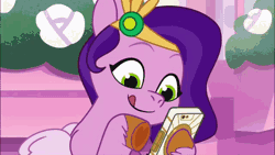 Size: 640x362 | Tagged: safe, screencap, pipp petals, pegasus, pony, clip trot, g5, my little pony: tell your tale, spoiler:g5, spoiler:my little pony: tell your tale, spoiler:tyts01e07, adorapipp, animated, cellphone, cute, female, gif, mare, maretime bay, phone, smartphone, solo, that pony sure does love phones, tongue out
