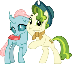 Size: 4154x3691 | Tagged: safe, artist:cheezedoodle96, artist:jhayarr23, edit, vector edit, ocellus, pistachio, changedling, changeling, earth pony, pony, best gift ever, g4, school daze, .svg available, cowboy hat, crack shipping, crossed legs, cute, cuteling, diaocelles, duo, duo male and female, eyebrows, female, hat, high res, interspecies, looking at you, male, neckerchief, pistachiaww, raised eyebrow, rearing, ship:pistachiocellus, shipping, shy, simple background, smiling, stallion, straight, svg, teenager, transparent background, vector