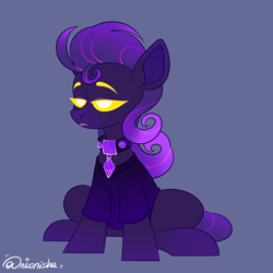 Size: 3000x3000 | Tagged: safe, artist:neonishe, oc, oc only, oc:professor sugarcube, earth pony, choker, clothes, cute, glowing, glowing eyebrows, glowing eyes, glowing mouth, gradient mane, gradient tail, lavender background, lidded eyes, shirt, simple background, sitting, solo, t-shirt, tail, unamused, white pupils, yellow eyes