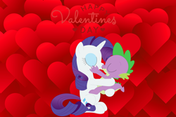 Size: 1278x853 | Tagged: artist needed, safe, anonymous artist, artist:porygon2z, rarity, spike, dragon, pony, unicorn, g4, cute, daaaaaaaaaaaw, dragon x pony, duo, eyes closed, eyeshadow, female, heart, heart background, hearts and hooves day, holiday, kiss on the lips, kissing, makeup, male, mare, ship:sparity, shipping, song in the description, straight, valentine's day, valentine's day card, valentine's day picture, wholesome