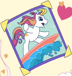 Size: 1112x1182 | Tagged: safe, screencap, sunny daze (g3), earth pony, pony, a charming birthday, g3, cropped, female, mare, picture, ponyville surprise birthday book, surfing, wave