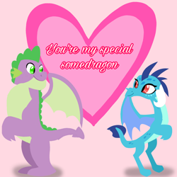 Size: 1400x1400 | Tagged: safe, artist:mlplary6, princess ember, spike, dragon, g4, female, gigachad spike, holiday, male, older, older spike, ship:emberspike, shipping, straight, valentine's day, winged spike, wings