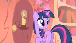 Size: 1280x720 | Tagged: safe, screencap, twilight sparkle, unicorn, g4, owl's well that ends well, butt, golden oaks library, looking back, plot, solo, surprised, surprised face, twibutt, unicorn twilight