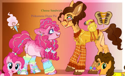 Size: 827x502 | Tagged: safe, artist:frej3318, cheese sandwich, pinkie pie, earth pony, pony, g4, female, gradient background, male, ship:cheesepie, shipping, straight