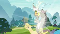 Size: 1280x720 | Tagged: safe, screencap, discord, draconequus, discordant harmony, g4, male, smiling, solo