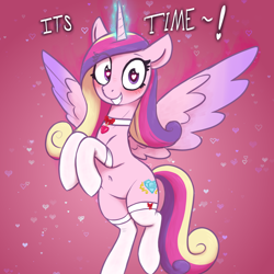 Size: 3000x3000 | Tagged: safe, artist:t72b, princess cadance, alicorn, pony, g4, belly button, blushing, choker, clothes, colored wings, crazy face, cute, cutedance, faic, featureless crotch, female, glowing, glowing horn, grin, heart, heart eyes, hearts and hooves day, high res, holiday, horn, looking at you, love, lust, mare, multicolored wings, overpowered, rearing, smiling, socks, solo, spread wings, stockings, thigh highs, this will end in snu snu, valentine's day, wingboner, wingding eyes, wings