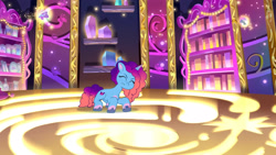 Size: 3072x1727 | Tagged: safe, screencap, misty brightdawn, pony, unicorn, g5, misty-rious new room, my little pony: tell your tale, spoiler:g5, spoiler:my little pony: tell your tale, spoiler:tyts02e05, ^^, eyes closed, female, frown, mare, rebirth misty, solo