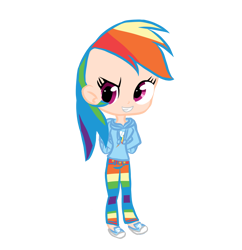 Size: 1486x1538 | Tagged: safe, rainbow dash, human, g4, clothes, cutie mark on clothes, denim, faic, female, hoodie, humanized, jeans, pants, shirt, shoe skate, shoes, simple background, smiling, smug, smug smile, smugdash, solo, transparent background, wings